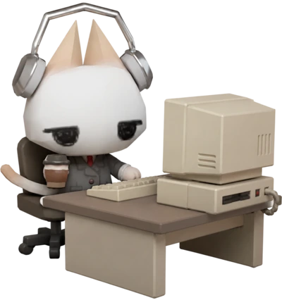 Personaje de Damian con audífonos y una taza de café