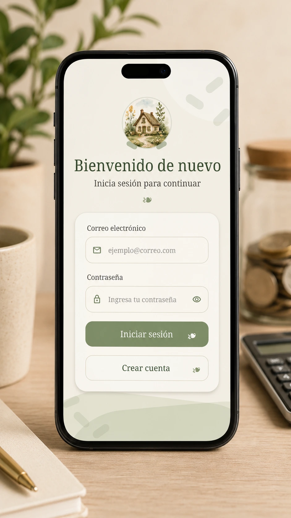 Pantalla de inicio de sesión de Gasto mostrada en un teléfono sobre un escritorio
